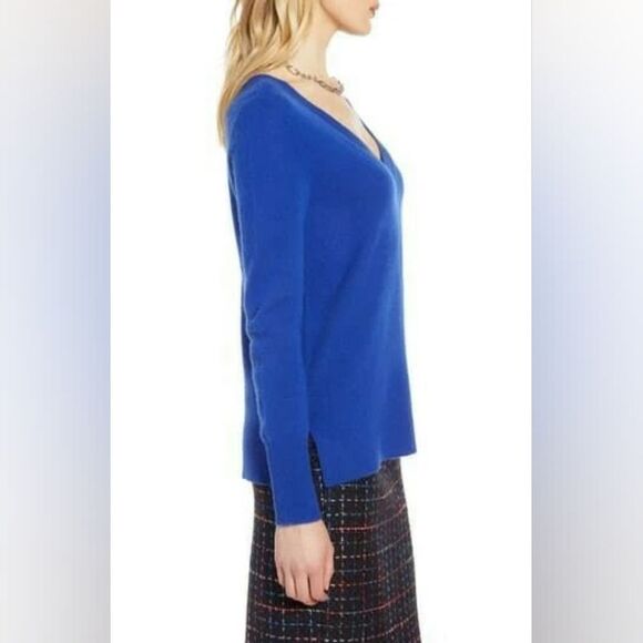 Halogen Cobalt Blue Cashmere Double V-Neck Sweater M - Picture 3 of 7